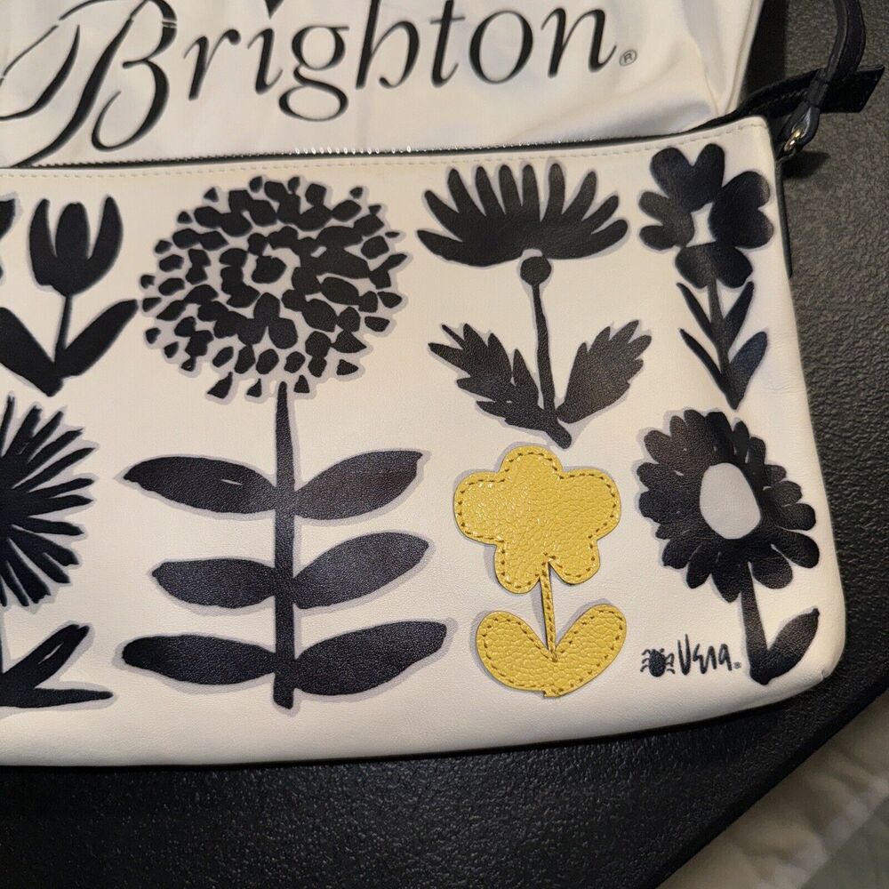 Brighton VERA Flower Leather Navy Yellow Wh Shoulder Bag Small Purse W DUST Bag